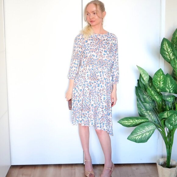 Leopard / Cheetah Print 100 % Asymmetric Knee Length 3/4 Sleeve Cotton Dress S - Picture 15 of 16